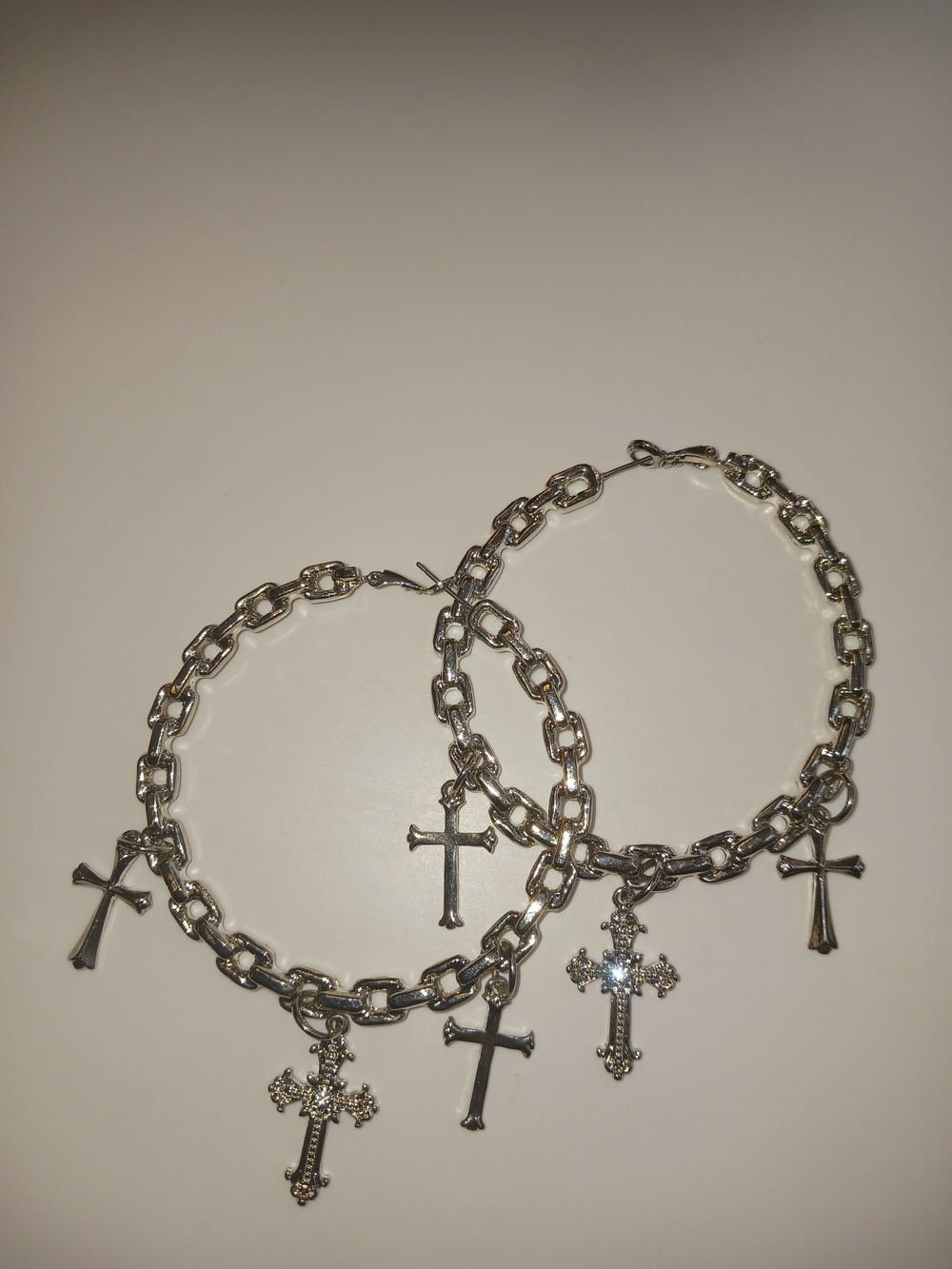 Chain Hoop Earrings with Cross Charms - Picture 3 of 7